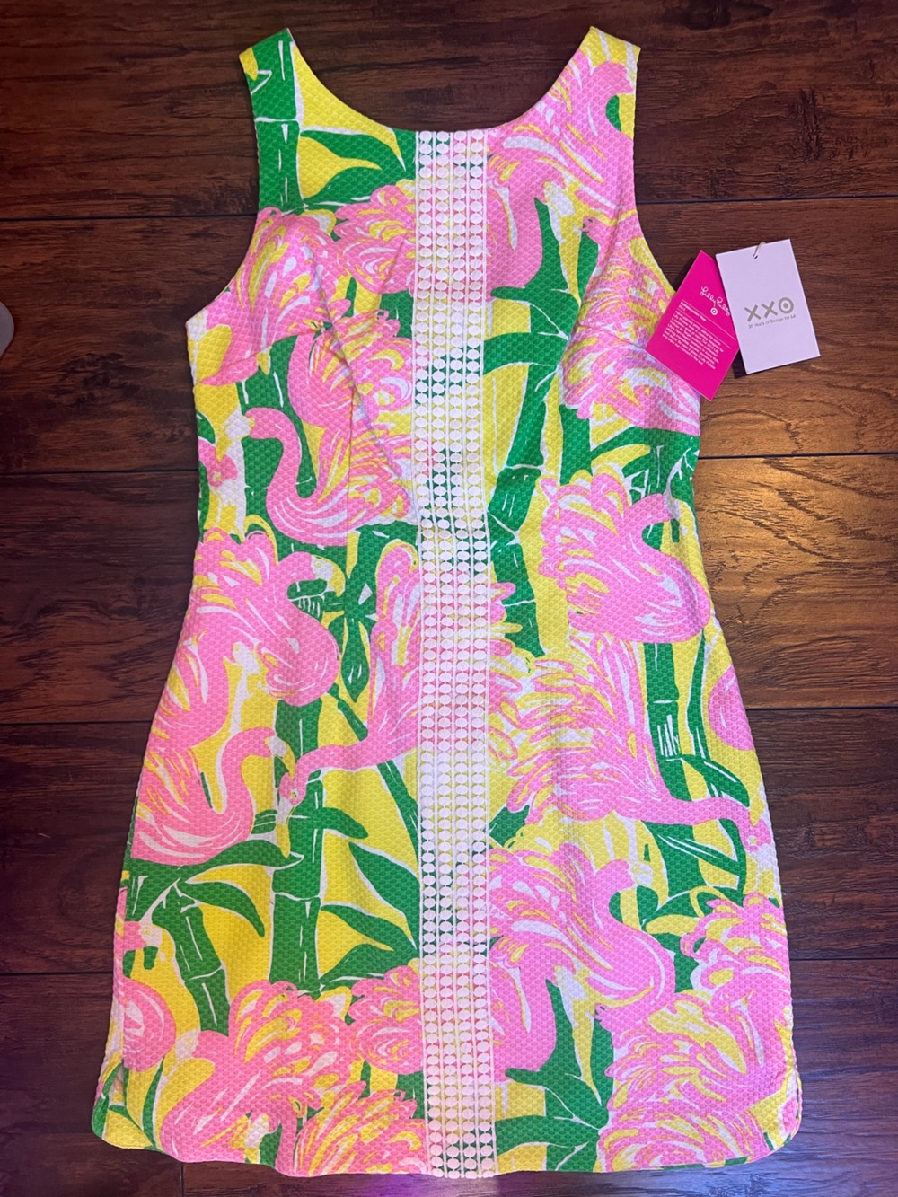 Lilly Pulitzer Pink Green Yellow Flamingo Print Sleeveless Shift Dress